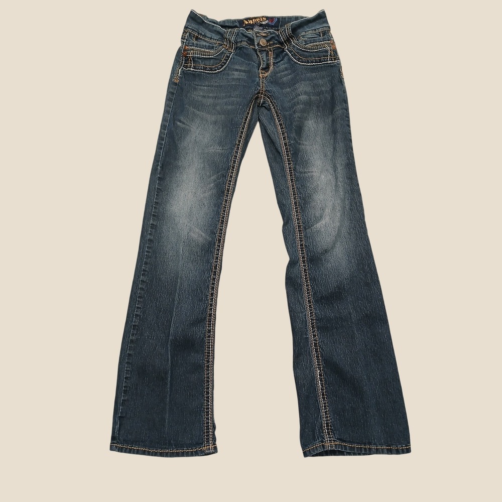 Angels Jeans Womens Size 7 Blue Denim Bootcut Low Rise Contrast Stitch Y2K